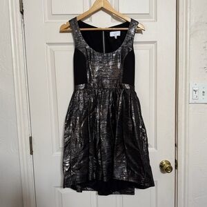 Adam Lippes Shimmering Black and Silver Knee-Length Dress